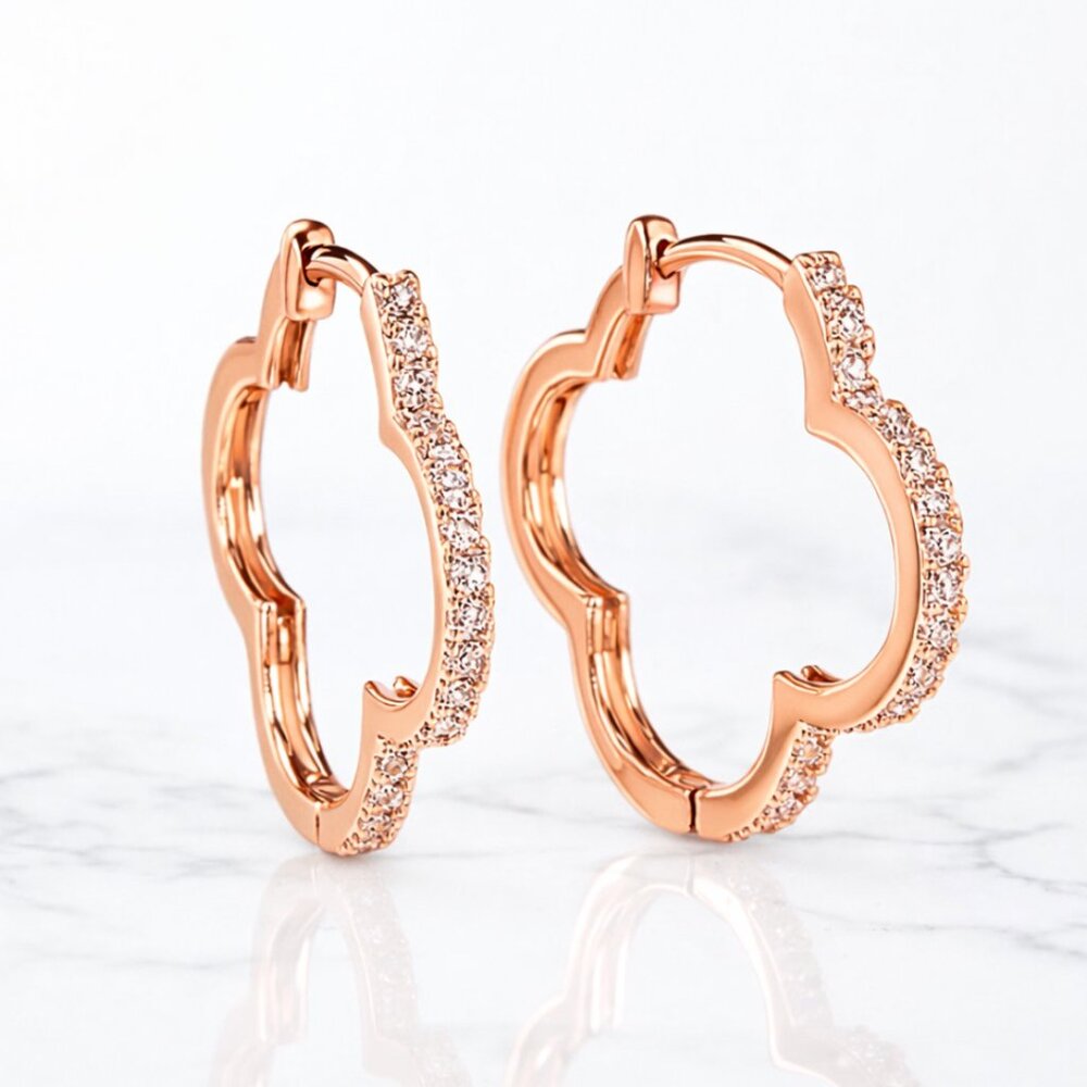 gold or silver “Essie” Pave Bling Clover Hoop Earrings - Picture 4 of 4